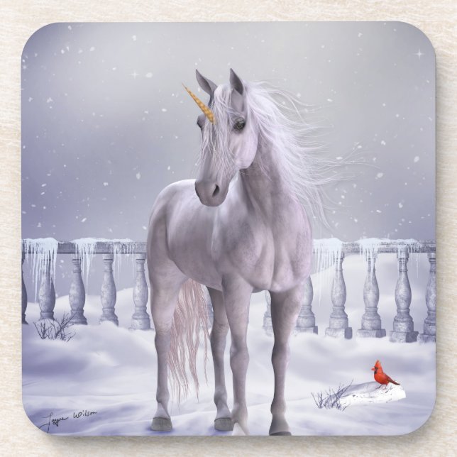 Einhorn im Schnee Untersetzer (Vorderseite)