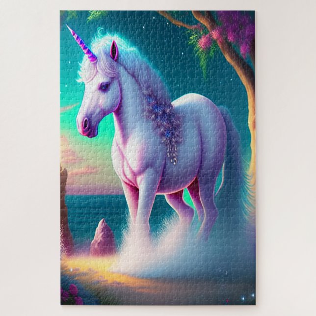 Einhorn im Wald Kunst Puzzle (Vertikal)