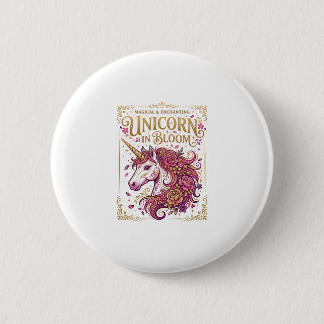 Einhorn in blühendem stilvollen Zazzle-Design_1 Button (Vorderseite)
