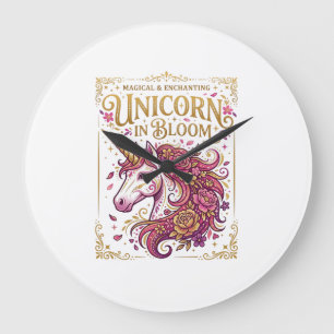 Einhorn in blühendem stilvollen Zazzle-Design_1 Große Wanduhr