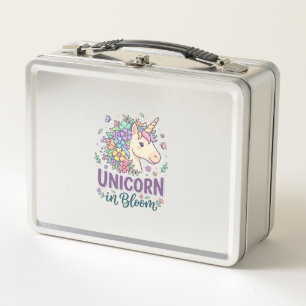 Einhorn in Blüte Fettgedruckte Typografie Druck au Metall Brotdose