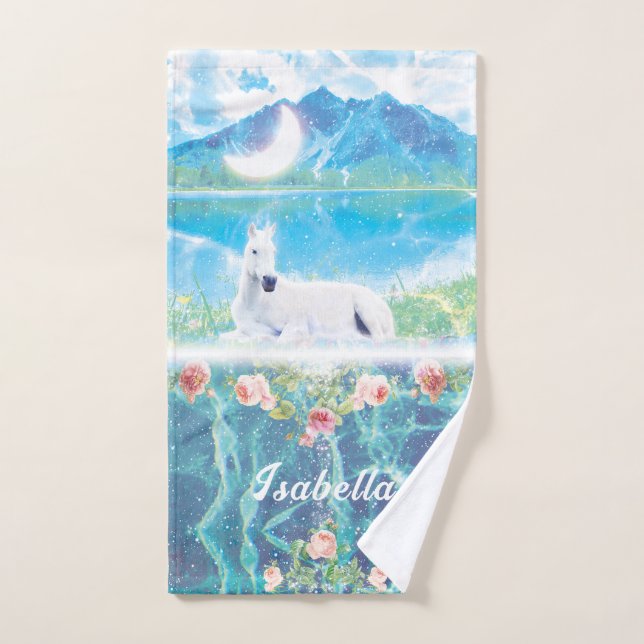 Einhorn in einer paradiesischen Traumwelt Badhandtuch Set (Handtuch)