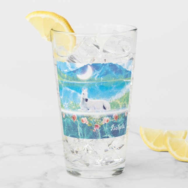 Einhorn in einer paradiesischen Traumwelt maßgesch Glas (Vorderseite Ice)