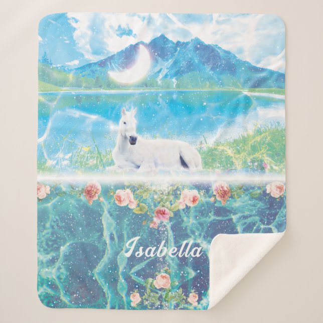 Einhorn in einer paradiesischen Traumwelt maßgesch Sherpadecke (Vorderseite)