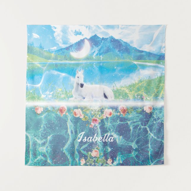 Einhorn in einer paradiesischen Traumwelt Wandteppich (Vorderseite)