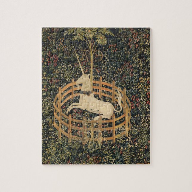 Einhorn in Gefangenschaft Mittelalter Vintage Tapi Puzzle (Vertikal)