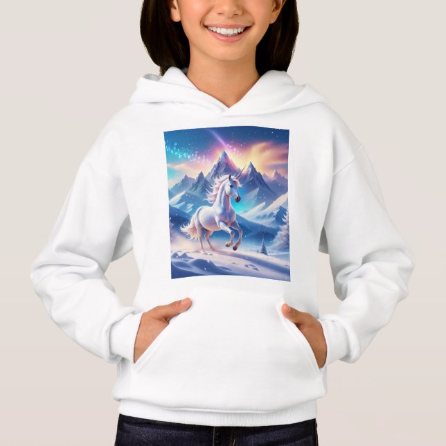 Einhorn in majestätischen, schneebedeckten Bergen Hoodie (Vorderseite)