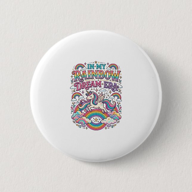 Einhorn In Meiner Regenbogen-Traum-Ära Farbige Kle Button (Vorderseite)