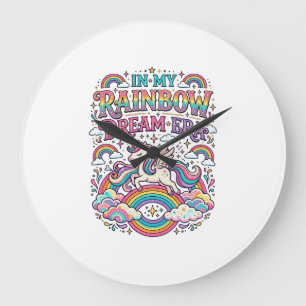 Einhorn In Meiner Regenbogen-Traum-Ära Farbige Kle Große Wanduhr
