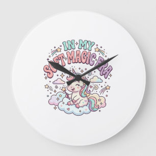 Einhorn In Meiner Weichen Magie-Ära Retro-Stil Pro Große Wanduhr