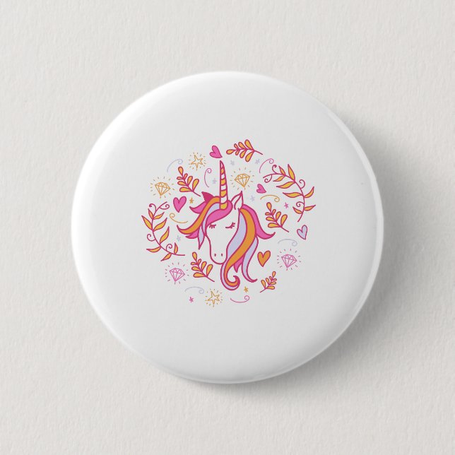 Einhorn in Rosa und Orange Button (Vorderseite)