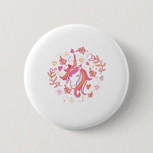 Einhorn in Rosa und Orange Button