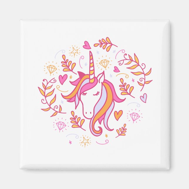 Einhorn in Rosa und Orange Magnet (Vorne)