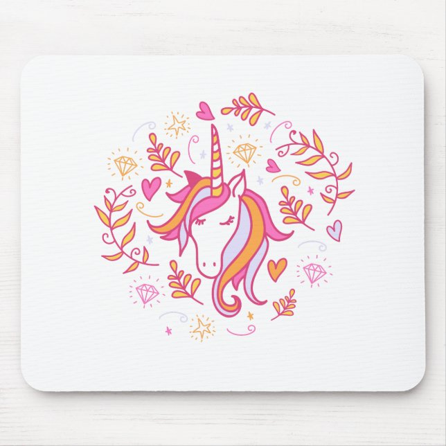 Einhorn in Rosa und Orange Mousepad (Vorne)