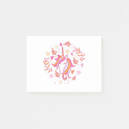 Einhorn in Rosa und Orange Post-it Klebezettel