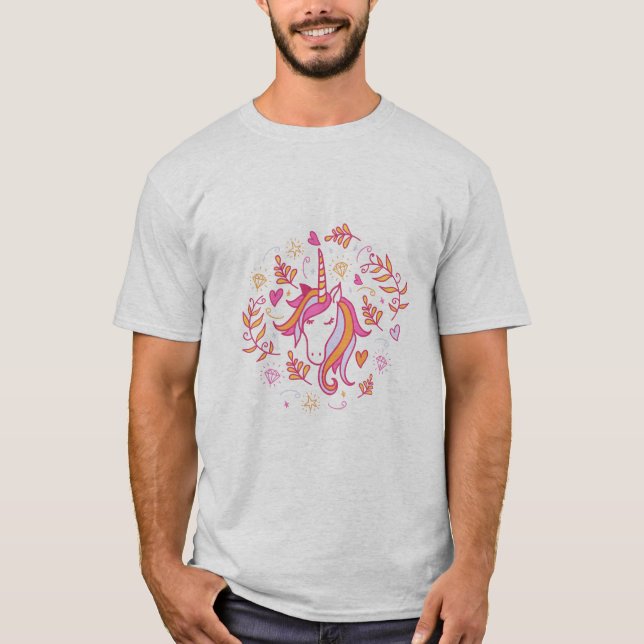 Einhorn in Rosa und Orange T - Shirt (Vorderseite)