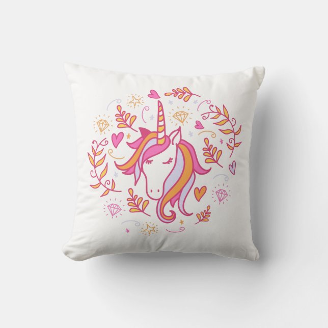 Einhorn in Rosa und Orange T - Shirt Kissen (Vorderseite)