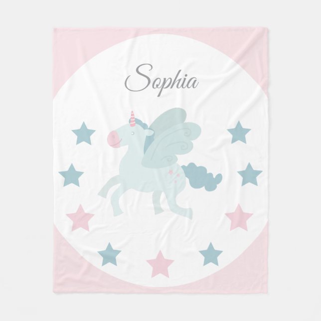 Einhorn individuell Mädchen Rosa Blau  Fleecedecke (Vorderseite)