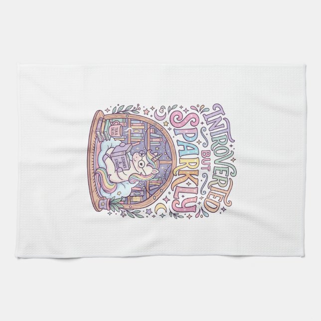 Einhorn Introvertiert aber funkelndes Originalweiß Geschirrtuch (Horizontal)
