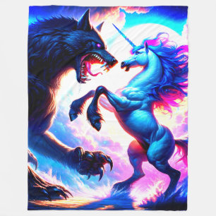 Einhorn Kämpfen eines Wolfs Fleecedecke