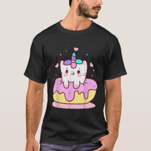 Einhorn Kätzchen Katze Kätzlein auf Donut Mädchen  T-Shirt