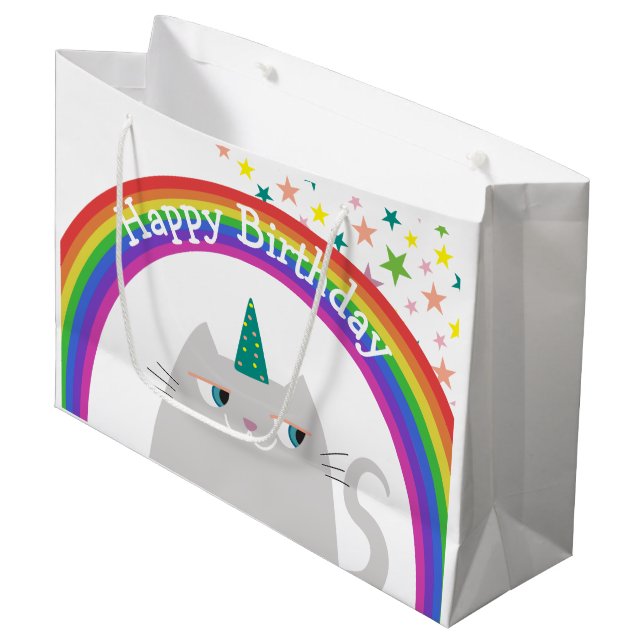 Einhorn Katze Regenbogen Mädchen Geburtstag Große Geschenktüte (Vorderseite Schrägansicht)
