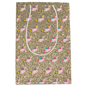 Einhorn Kawaii Regenbogen Gold Glitter Funkeln Mittlere Geschenktüte