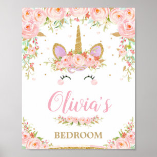 Einhorn Kinder Schlafzimmer Rosa Blumenstrauß Kuns Poster