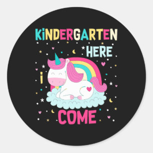 Einhorn Kindergarten Hier komme ich Schule Kinderg Runder Aufkleber