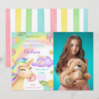 Einhorn Kindergeburtstag Party Foto Einladung