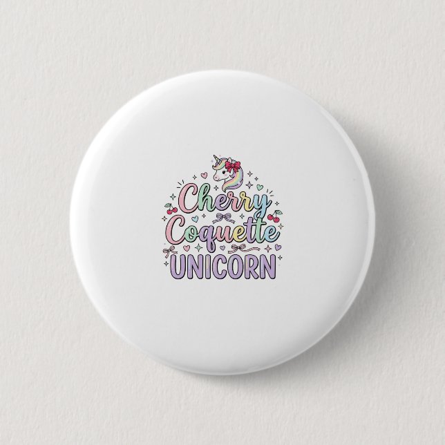 Einhorn Kirsche Kokette Einhorn Original Zazzle De Button (Vorderseite)