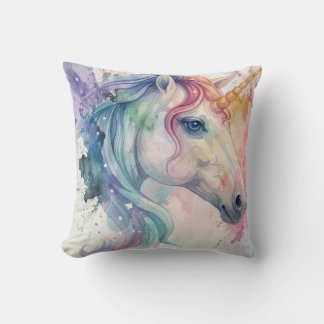 Einhorn Kissen: Wasserfarben in lebendigen Farben Kissen