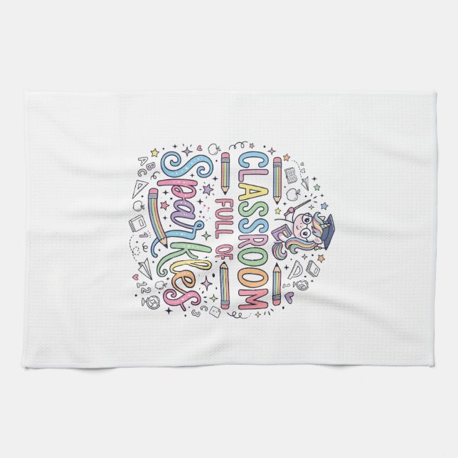 Einhorn-Klassenzimmer voller Glitzer Original-Werb Geschirrtuch (Horizontal)