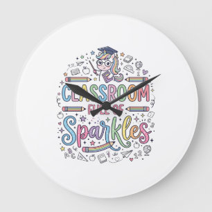 Einhorn-Klassenzimmer voller Glitzer Original-Werb Große Wanduhr