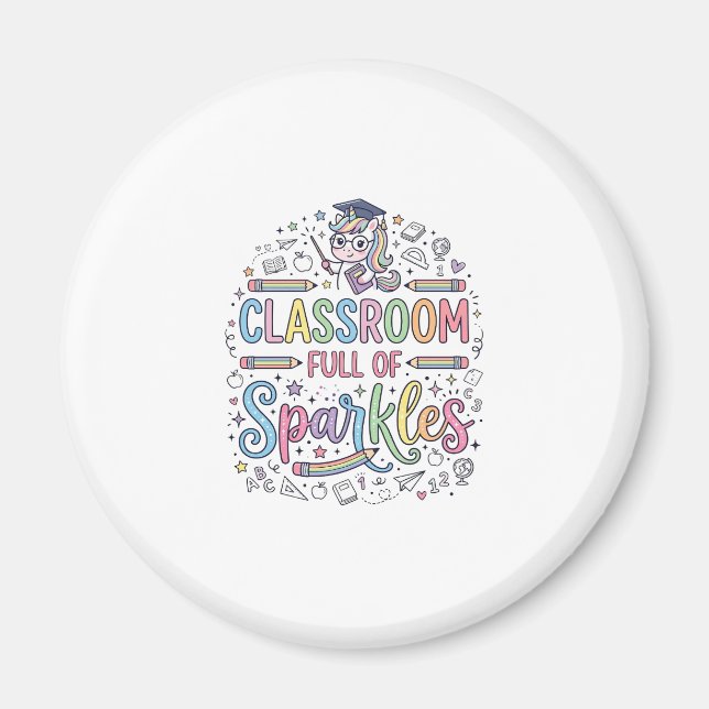 Einhorn-Klassenzimmer voller Glitzer Original-Werb Magnet (Vorne)