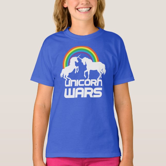 Einhorn-Kriege mit Regenbogen T-Shirt (Vorderseite)