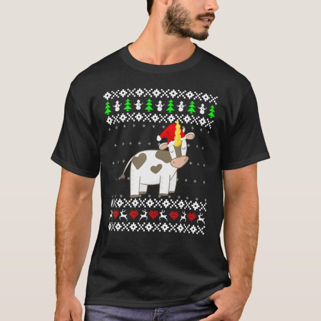 Einhorn-Kuh hässlicher Weihnachtspullover T-Shirt (Vorderseite)