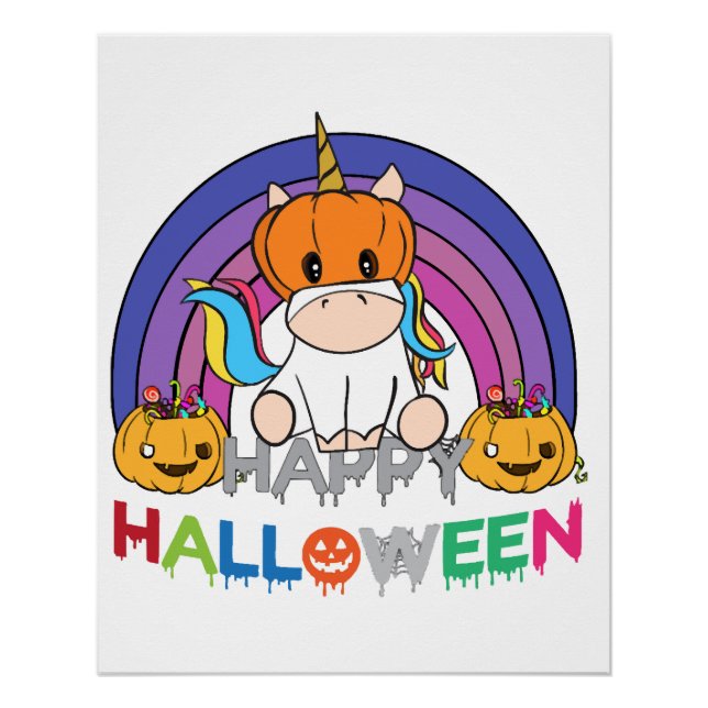 Einhorn-Kürbiskopf für Halloween Poster (Vorderseite)