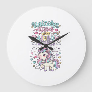 Einhorn Küsse und Regenbogen Wünsche Süße Pastell  Große Wanduhr