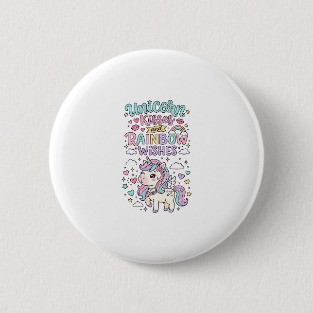 Einhorn Küsse und Regenbogenwünsche Süße Pastell T Button (Vorderseite)