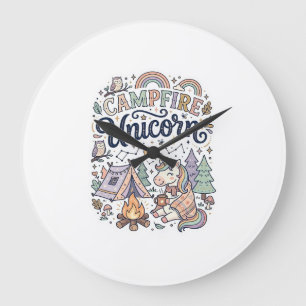 Einhorn Lagerfeuer Einhorn Premium Vektor Aufklebe Große Wanduhr