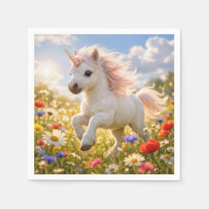Einhorn läuft auf einem Feld mit Wildblumen Serviette