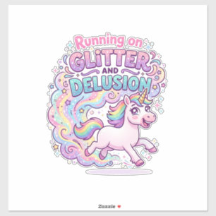 Einhorn läuft auf Glitter und Illusion Bezaubernd Aufkleber