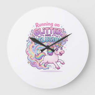 Einhorn läuft auf Glitter und Illusion Bezaubernd  Große Wanduhr