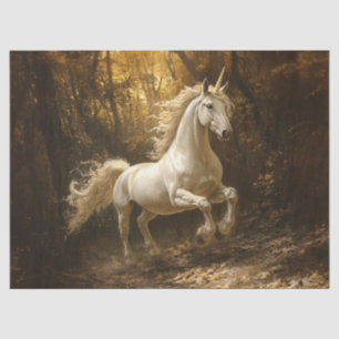 Einhorn läuft durch das Waldgemälde Seidenpapier