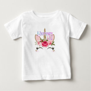 EINHORN LEBEN Gold Glitter & Pink Blumen Trendig Baby T-shirt