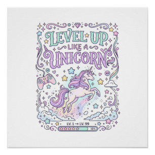 Einhorn Level Up wie ein Einhorn Süßer Marktplatz Poster