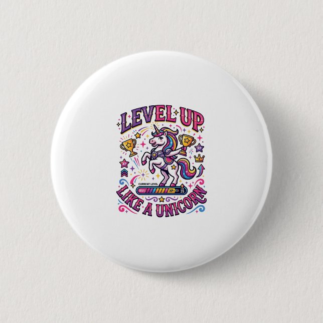 Einhorn Level Up wie ein Einhorn Werbespot Cute Gi Button (Vorderseite)
