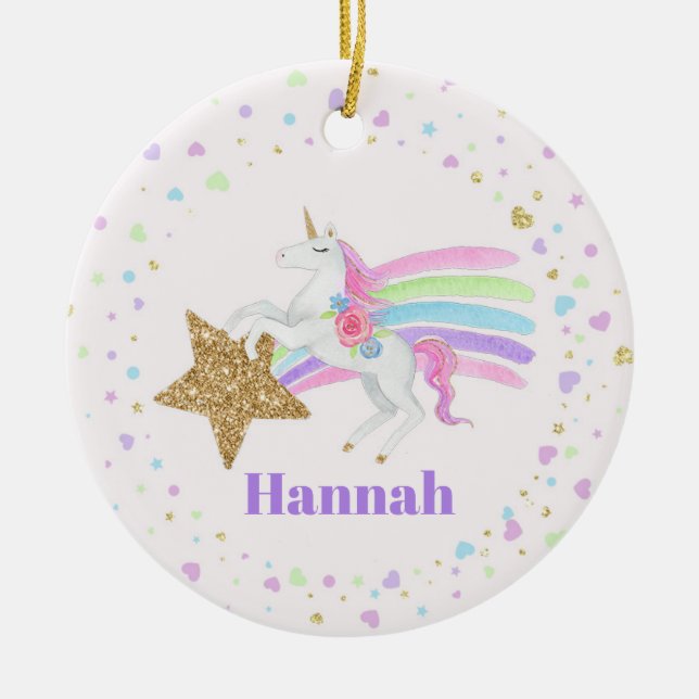 Einhorn Liebe Hearts & Star Girls Keramik Ornament (Vorne)
