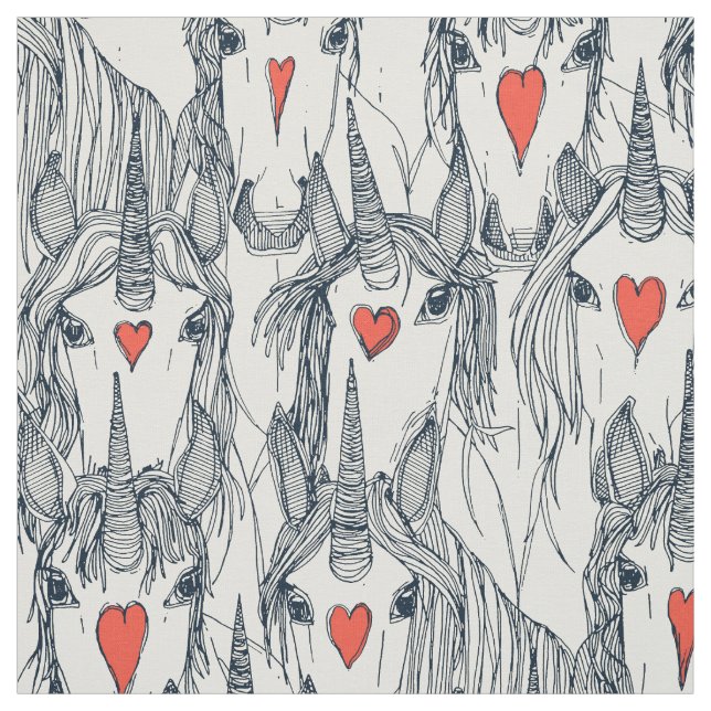 Einhorn-Liebe-Indigo-Persimmon Stoff (Muster)